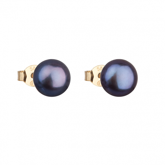 Obrázok pre Zlaté 14 karátové náušnice kôstky s peacock riečnou perlou 921042.3