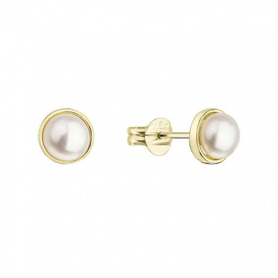 Obrázok pre Zlaté 14 karátové náušnice kôstky žlté zlato s bielou riečnou perlou 91P00031