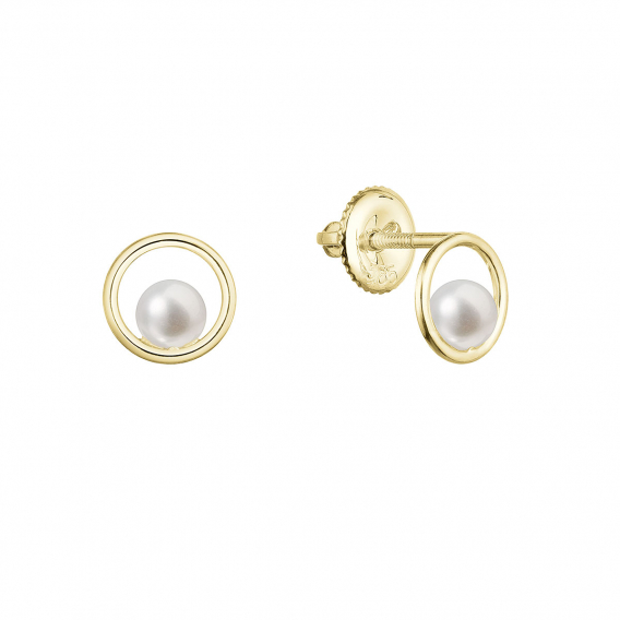 Obrázok pre Zlaté 14 karátové náušnice kôstky žlté zlato s bielou riečnou perlou 91P00046