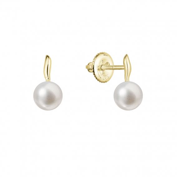 Obrázok pre Zlaté 14 karátové náušnice kôstky žlté zlato s bielou riečnou perlou 91P00049