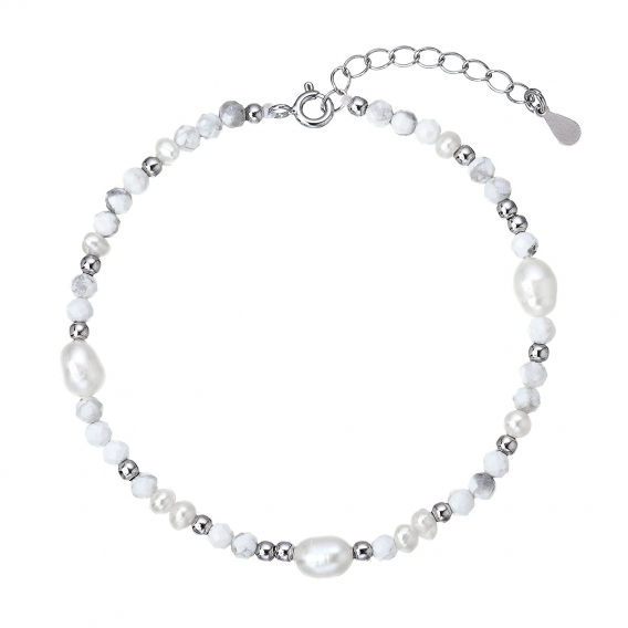 Obrázok pre Strieborný náramok s perlami a howlity 13113.1