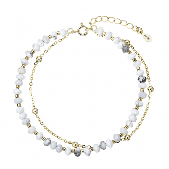 Obrázok pre Pozlátený dvojitý náramok s bielymi howlitmi 13115.1