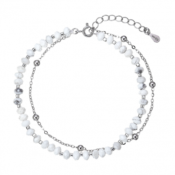 Obrázok pre Strieborný dvojitý náramok s bielymi howlitmi 13115.1