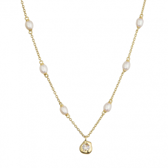 Obrázok pre Pozlátený náhrdelník s riečnymi perlami a srdiečkom 22058.1