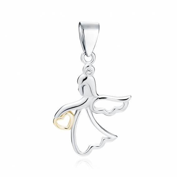 Obrázok pre Strieborný prívesok Anjel so zlatým srdiečkom