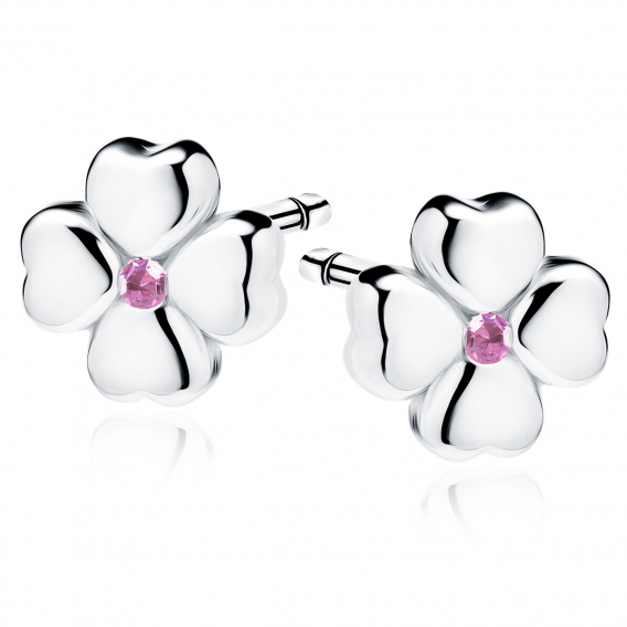 Obrázok pre Strieborné náušnice napichovacie Štvorlístky ruž. krištáľ