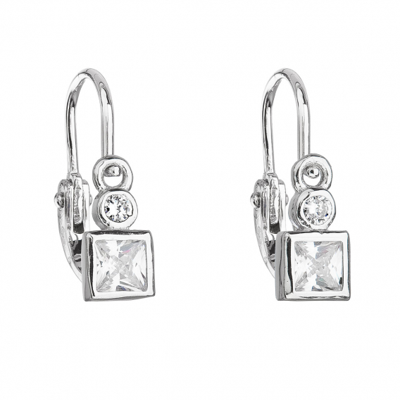 Obrázok pre Strieborné detské náušnice visiace so zirkónom biela kocka 11172.1