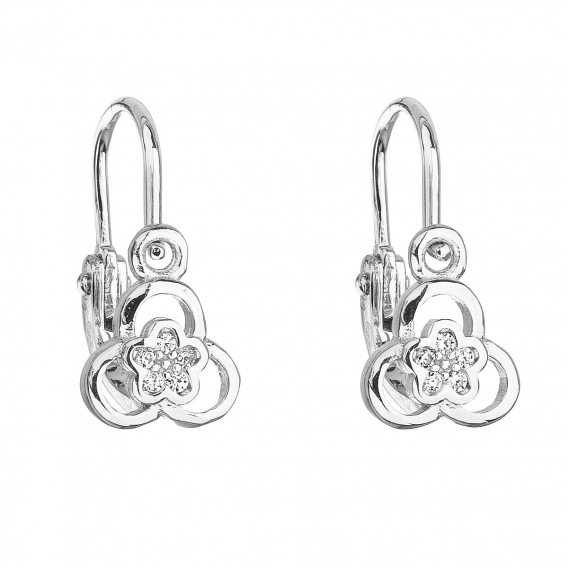Obrázok pre Strieborné detské náušnice visiace so zirkónom biela kvietka 11171.1