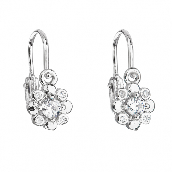 Obrázok pre Strieborné detské náušnice visiace so zirkónom biela kvietka 11174.1