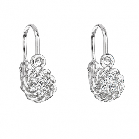 Obrázok pre Strieborné detské náušnice visiace so zirkónom biela kvietka 11176.1
