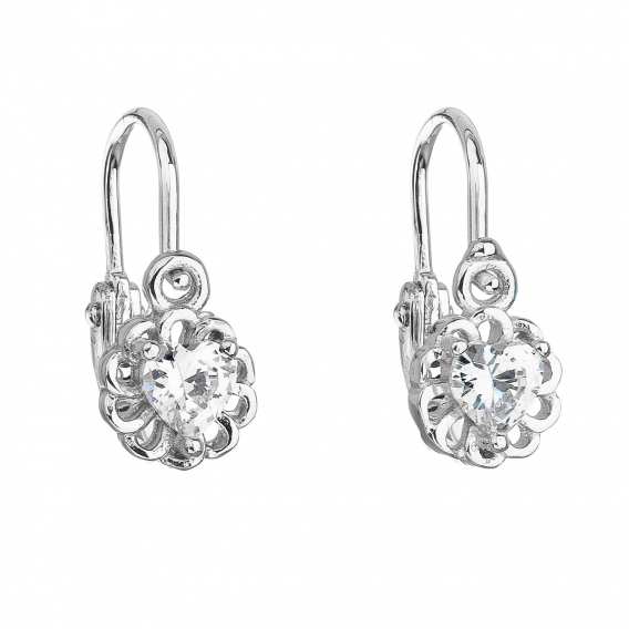 Obrázok pre Strieborné detské náušnice visiace so zirkónom biele srdce 11173.1