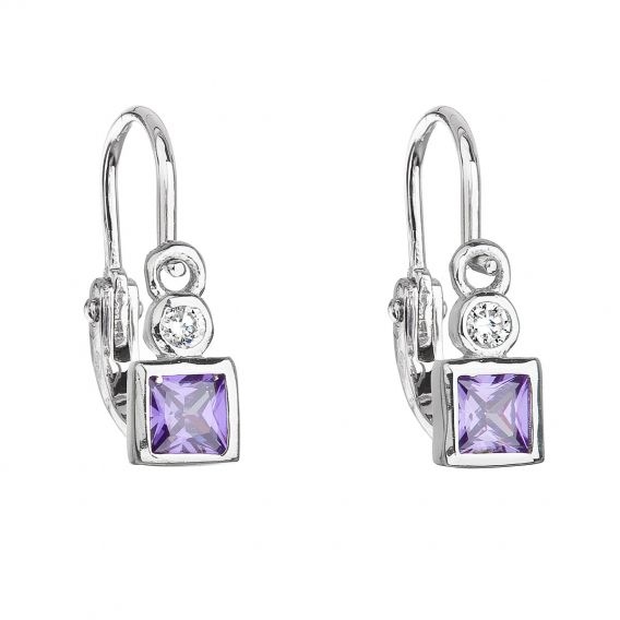 Obrázok pre Strieborné detské náušnice visiace so zirkónom fialová kocka 11172.3
