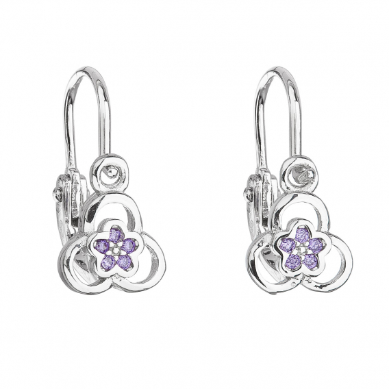 Obrázok pre Strieborné detské náušnice visiace so zirkónom fialová kvietka 11171.3