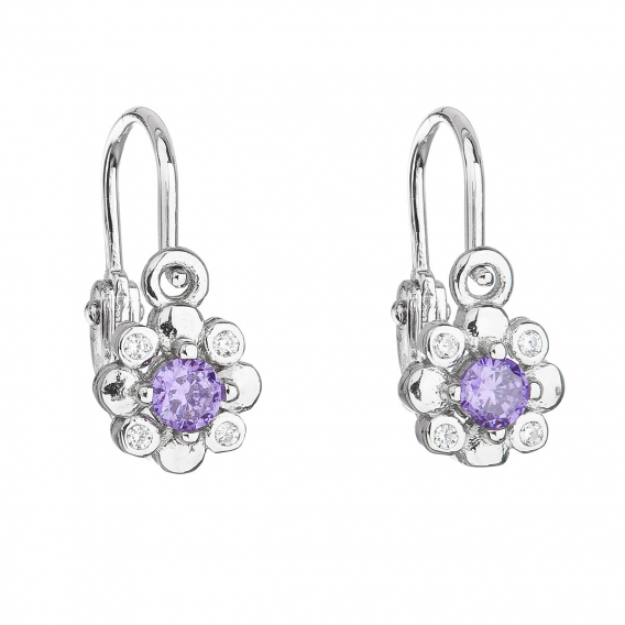 Obrázok pre Strieborné detské náušnice visiace so zirkónom fialová kvietka 11174.3