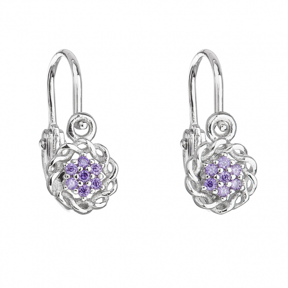 Obrázok pre Strieborné detské náušnice visiace so zirkónom fialová kvietka 11176.3