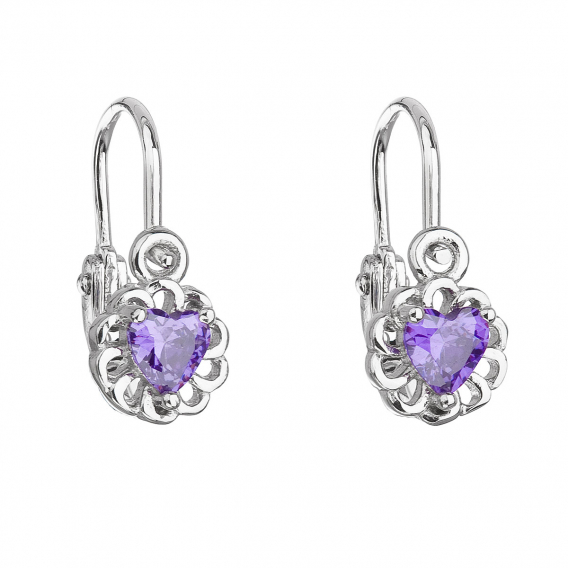 Obrázok pre Strieborné detské náušnice visiace so zirkónom fialové srdce 11173.3