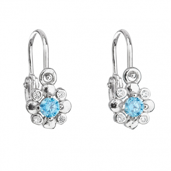 Obrázok pre Strieborné detské náušnice visiace so zirkónom modrá kvietka 11174.3