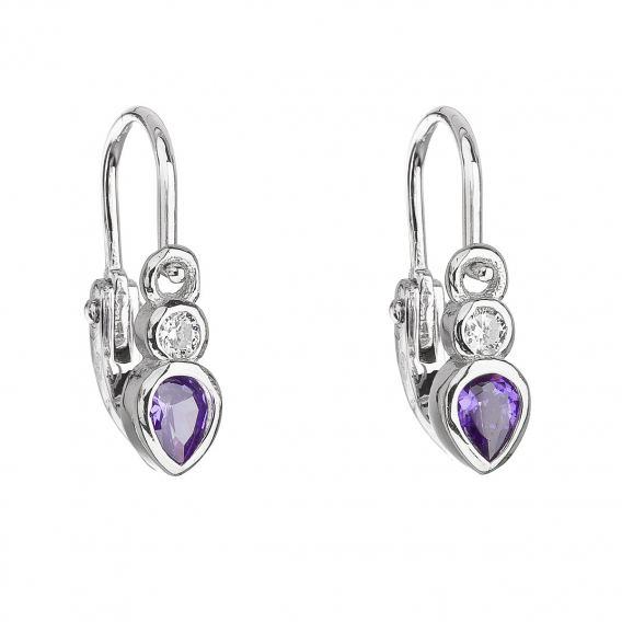 Obrázok pre Strieborné detské náušnice visiace so zirkónom vo fialovej farbe 11197.3