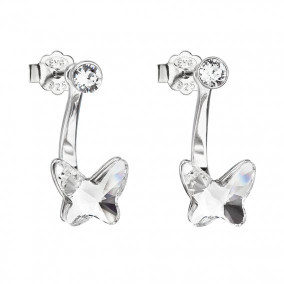 Obrázok pre Strieborné náušnice dvojité s kryštálmi Swarovski biely motýľ 31247.1