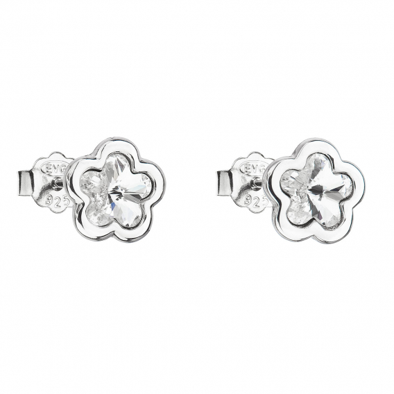Obrázok pre Strieborné náušnice pecka s kryštálmi Swarovski biela kvietka 31255.1
