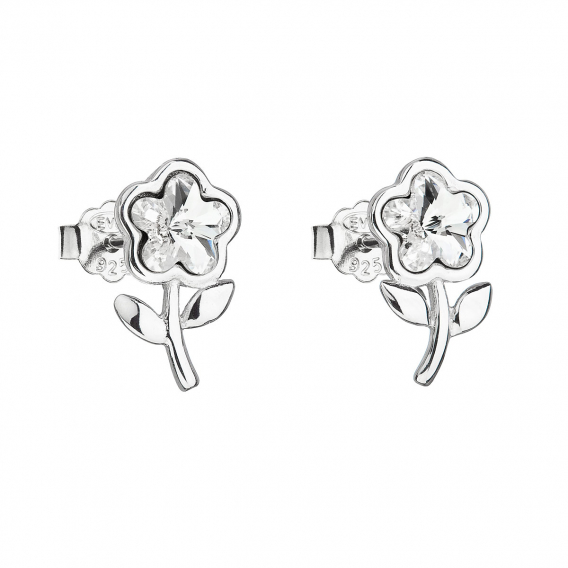 Obrázok pre Strieborné náušnice pecka s kryštálmi Swarovski biela kvietka 31256.1