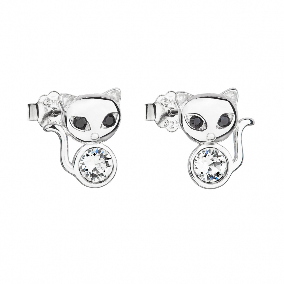 Obrázok pre Strieborné náušnice pecka s kryštálmi Swarovski biela mačka 31250.1