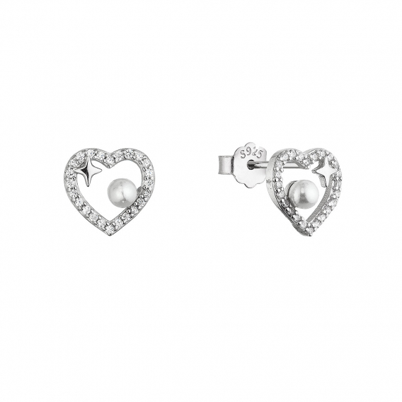 Obrázok pre Strieborné náušnice srdiečka s perličkou 11805.1