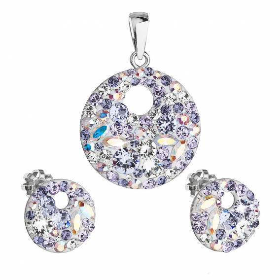 Obrázok pre Súprava šperkov s kryštálmi Swarovski náušnice a prívesok fialové okrúhle 39148.3 violet