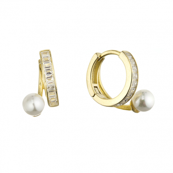 Obrázok pre Pozlátené krúžky s perličkou a zirkónmi 11808.1