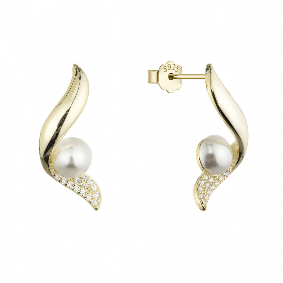 Obrázok pre Pozlátené náušnice vlnky s perličkou 11806.1