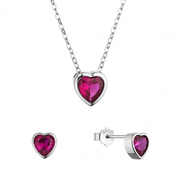 Obrázok pre Sada šperkov so zirkónmi ružová srdiečka 19036.3