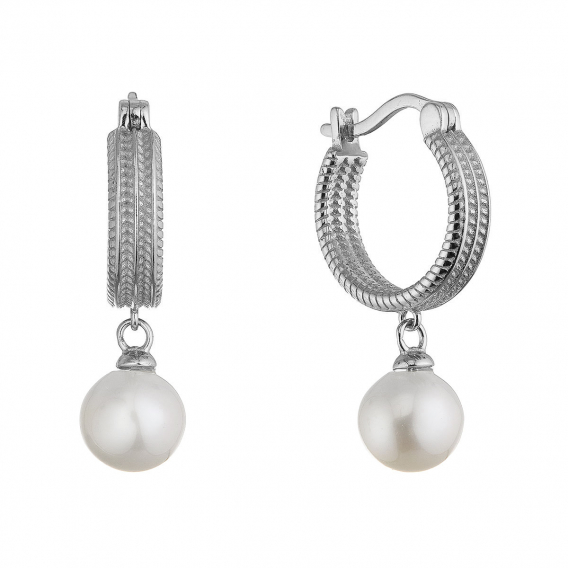Obrázok pre Strieborné náušnice kruhy so zavesenou riečnou perlou 21127.1