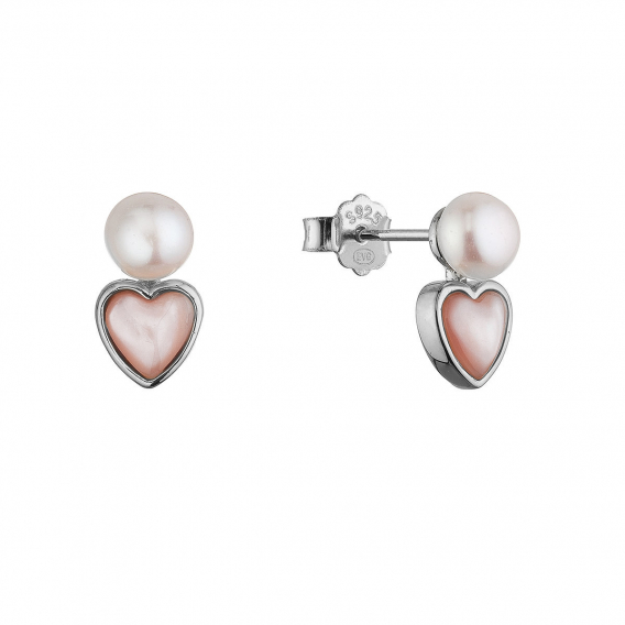 Obrázok pre Strieborné náušnice s riečnou perlou srdiečka 21119.1