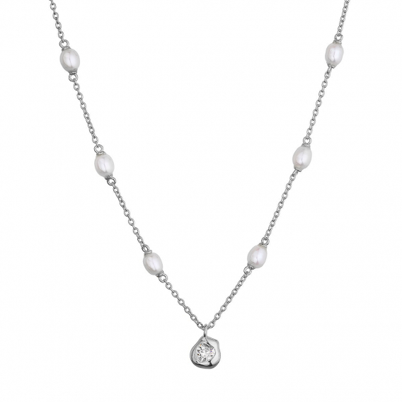 Obrázok pre Strieborný náhrdelník s riečnymi perlami a srdiečkom 22058.1