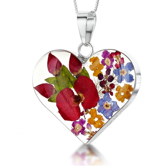Obrázok pre Strieborný prívesok Kvety Mix kvetov - Srdce stredné