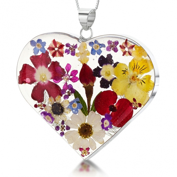 Obrázok pre Strieborný prívesok Kvety Mix kvetov - Srdce veľké