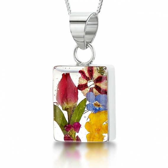 Obrázok pre Strieborný prívesok Kvety Mix kvetov - Obdĺžnik