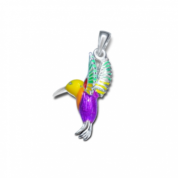 Obrázok pre Strieborný prívesok Kolibrík farebný