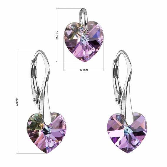 Obrázok pre Evolution Group Sada šperkov s krištáľmi Swarovski náušnice a prívesok fialové srdcia 39003.5
