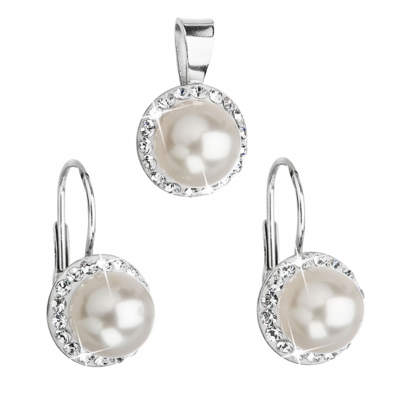 Obrázok pre Evolution Group Sada šperkov s krištáľmi Swarovski náušnice a prívesok biela perla okrúhle 39091.1