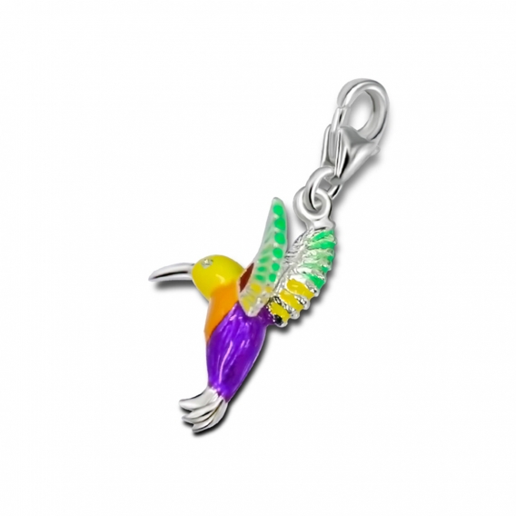 Obrázok pre Strieborný prívesok s karabínkou - Kolibrík farebný