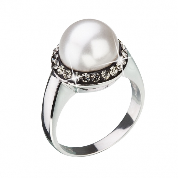 Obrázok pre Evolution Group Strieborný prsteň s krištáľmi Swarovski a šedou perlou 35021.3