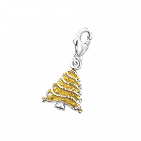 Obrázok pre Strieborný prívesok s karabínkou - Vianočný strom zlatý