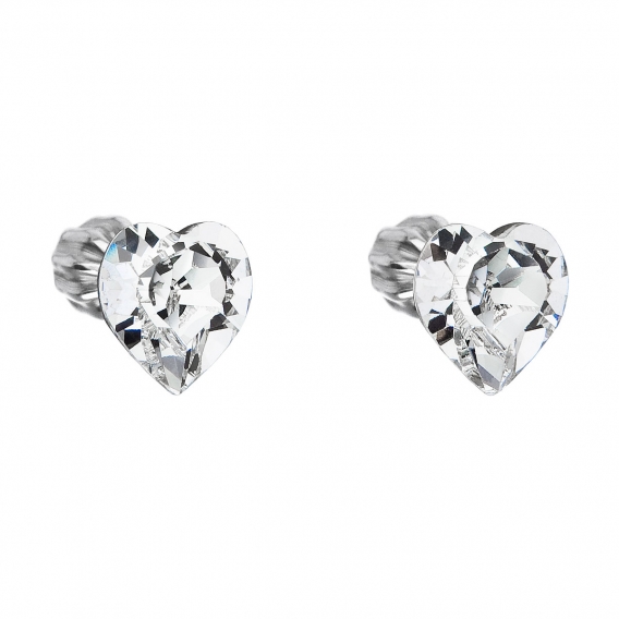 Obrázok pre Evolution Group Strieborné náušnice kôstka s krištáľmi Swarovski biele srdce 31139.1