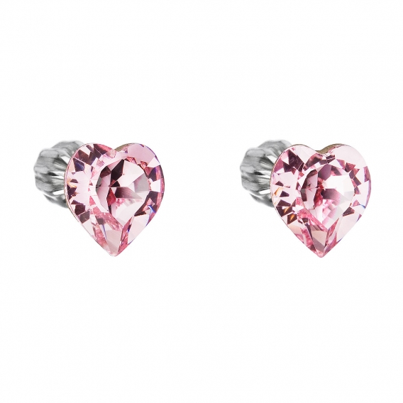 Obrázok pre Evolution Group Strieborné náušnice kôstka s krištáľmi Swarovski ružové srdce 31139.3