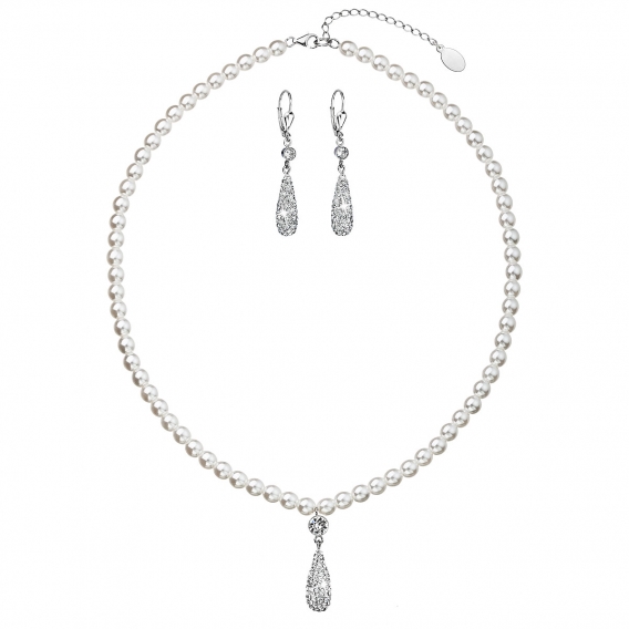 Obrázok pre Evolution Group Sada šperkov s krištáľmi Swarovski náušnice a prívesok biele perly slza 39121.1