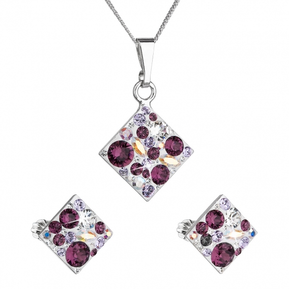Obrázok pre Evolution Group Sada šperkov s krištáľmi Swarovski náušnice, retiazka a prívesok fialový kosoštvorec 39126.3 amethyst