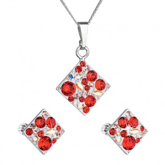 Obrázok pre Evolution Group Sada šperkov s krištáľmi Swarovski náušnice, retiazka a prívesok červený kosoštvorec 39126.3