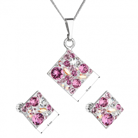 Obrázok pre Evolution Group Sada šperkov s krištáľmi Swarovski náušnice, retiazka a prívesok ružový kosoštvorec 39126.3