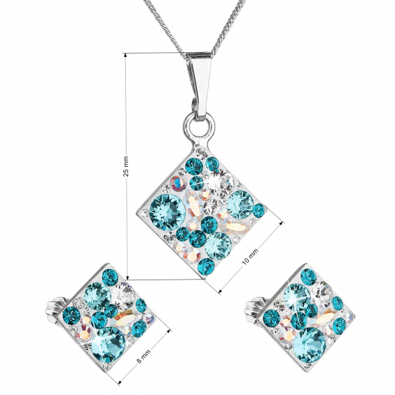 Obrázok pre Evolution Group Sada šperkov s krištáľmi Swarovski náušnice, retiazka a prívesok modrý kosoštvorec39126.3 turquoise